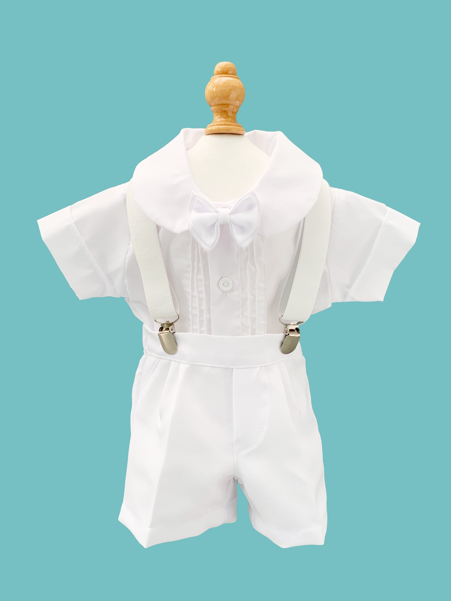 Traje 4 piezas Peter Pan tirantes blancos estilo pantalón o short