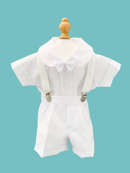 Traje 4 piezas Peter Pan tirantes blancos estilo pantalón o short