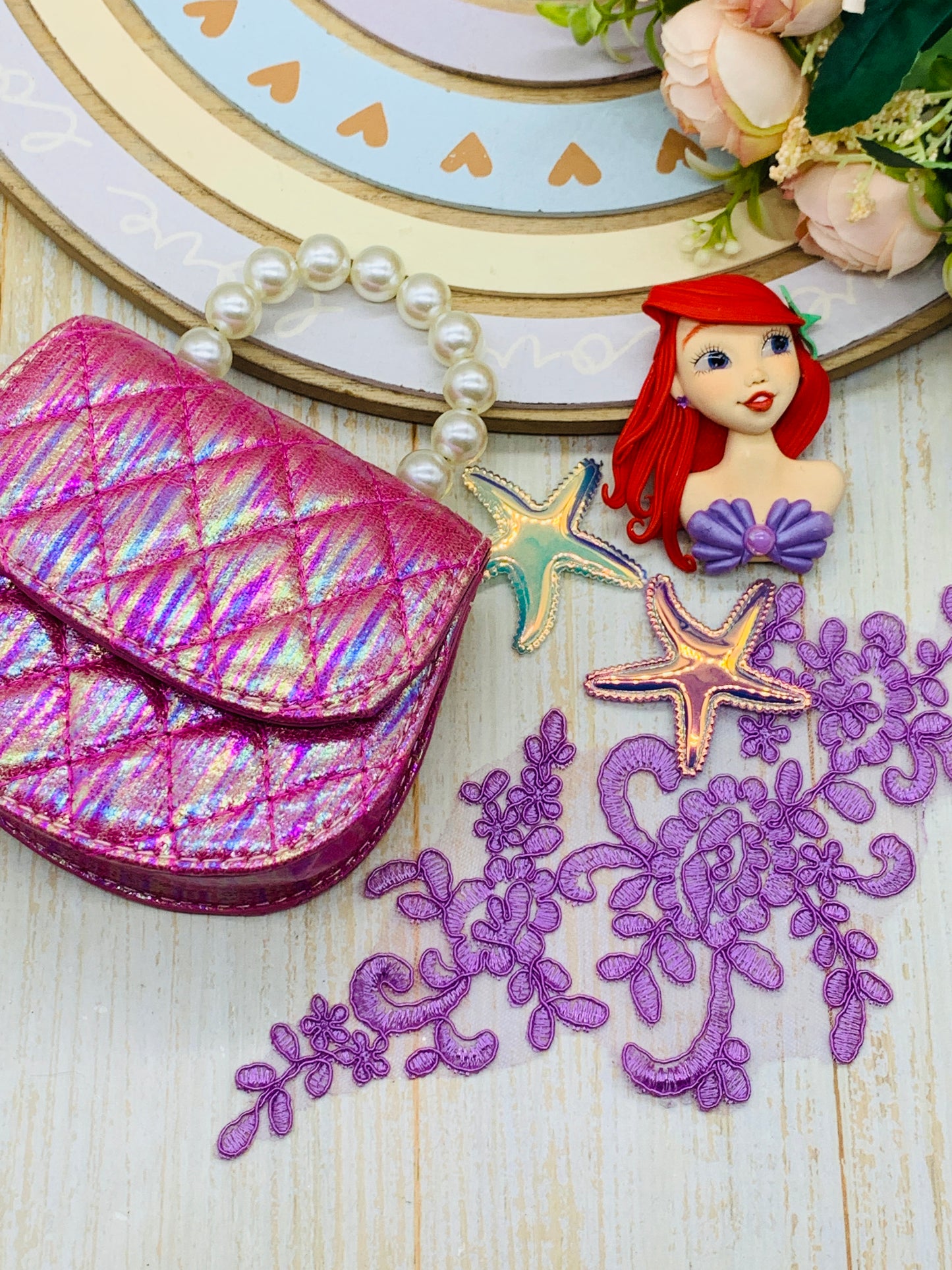 Bolso básico +porcelana + encaje lentejuelas Princesa Ariel