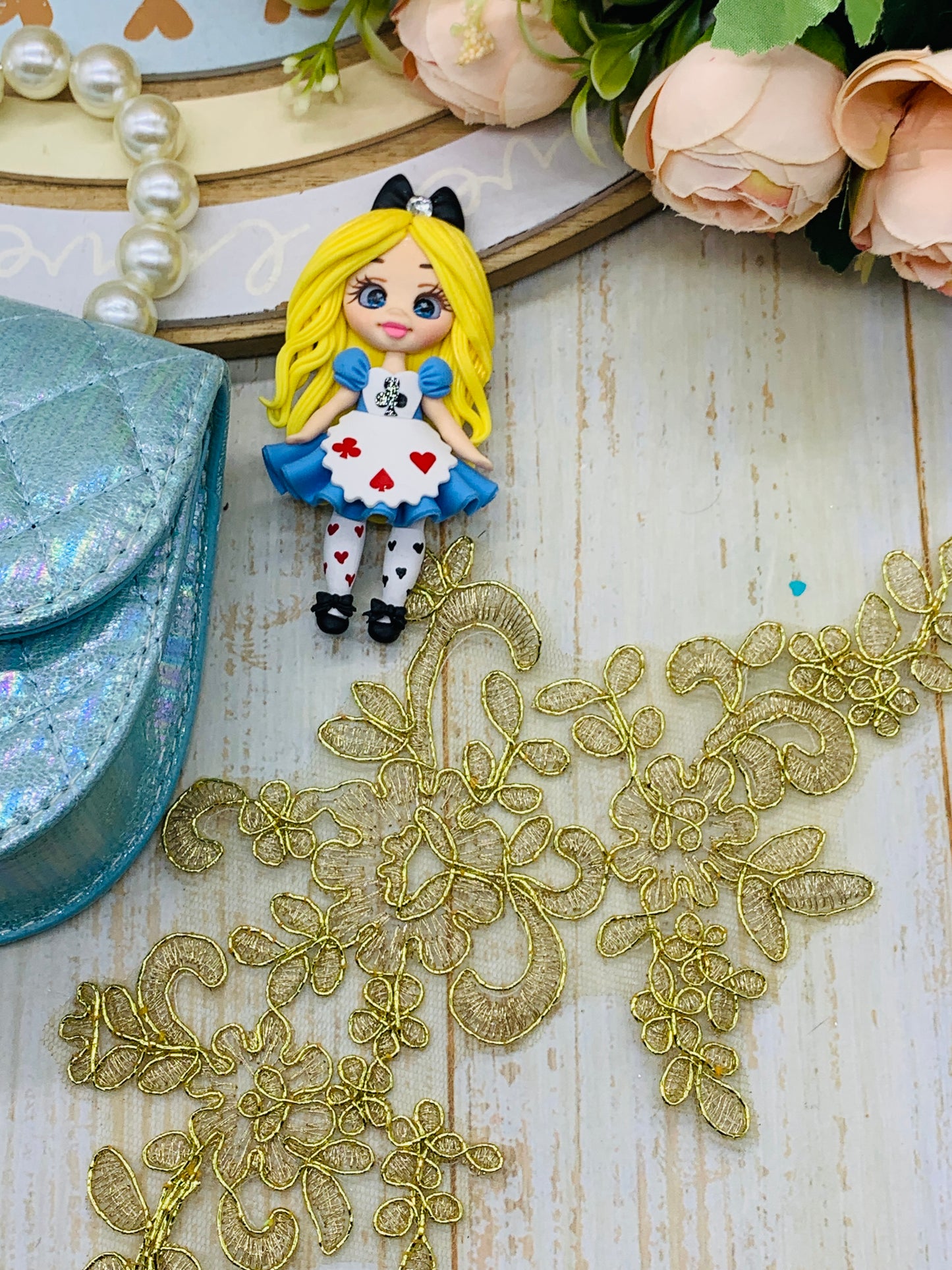 Bolso básico +porcelana + encaje lentejuelas Alicia en el País de las Maravillas