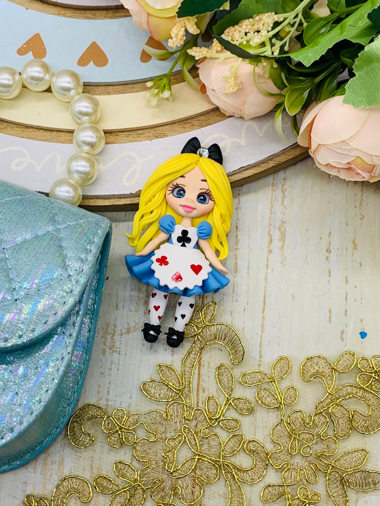 Bolso básico +porcelana + encaje lentejuelas Alicia en el País de las Maravillas