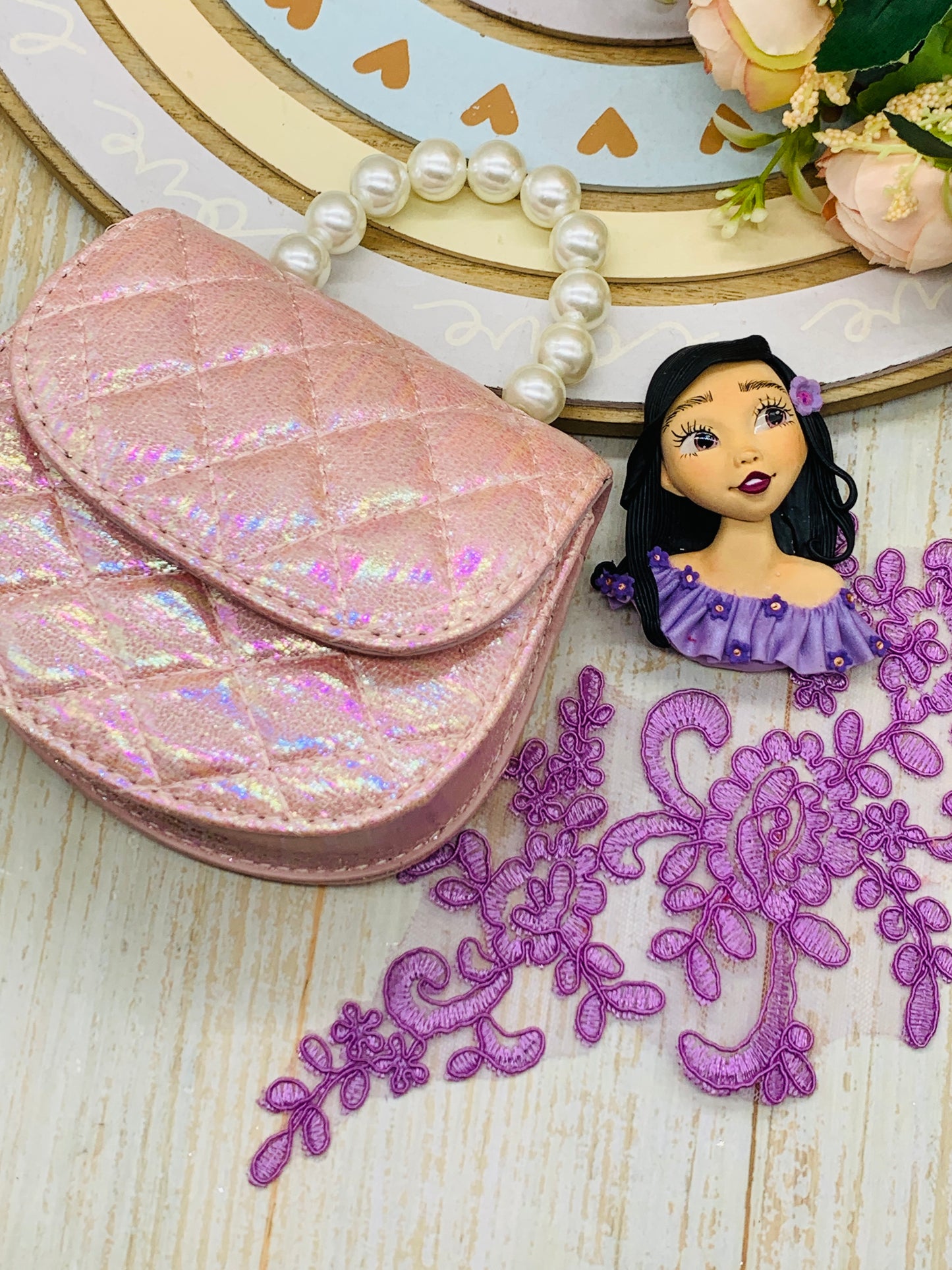 Bolso básico +porcelana + encaje lentejuelas Encanto