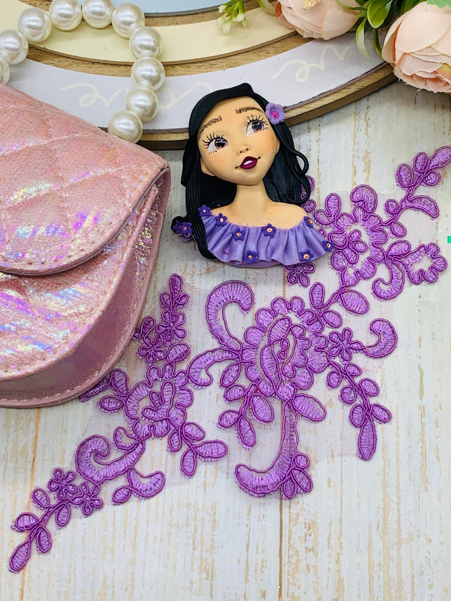 Bolso básico +porcelana + encaje lentejuelas Encanto