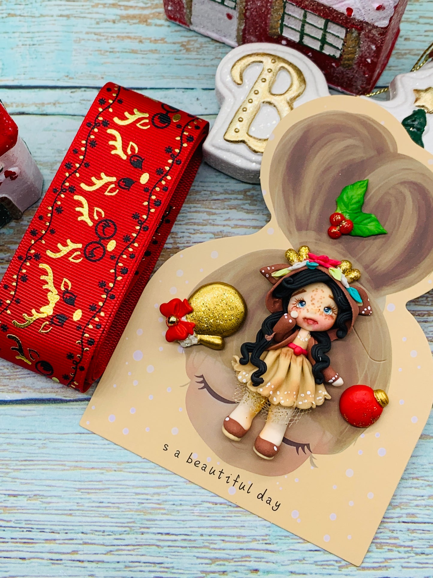 Set crea tu lazo/moño + porcelana temática Navidad Niñitas - MODELO 4.1