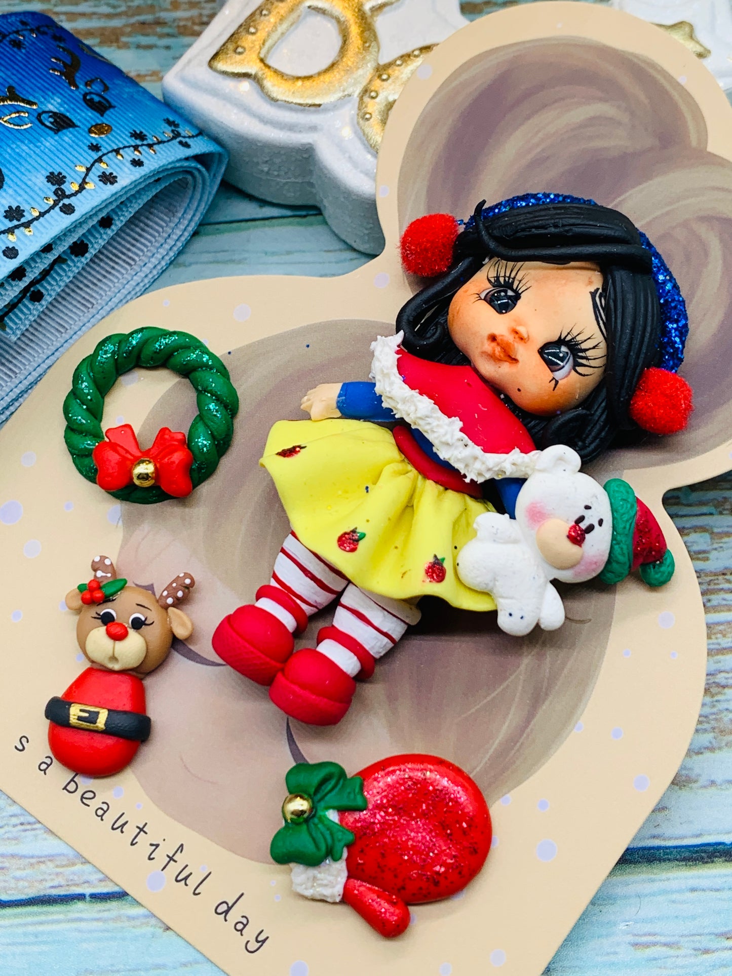 Set crea tu lazo/moño + porcelana temática Navidad PRINCESA Blanca Nieves - MODELO 7