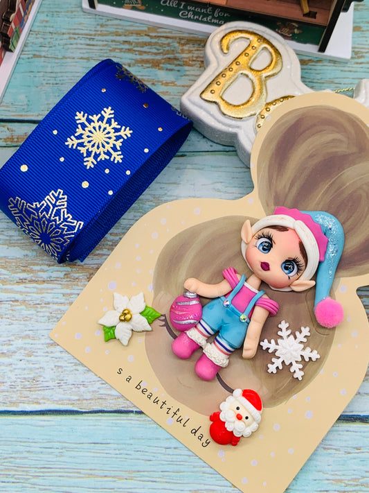 Set crea tu lazo/moño + porcelana temática Navidad DUENDES - MODELO 4