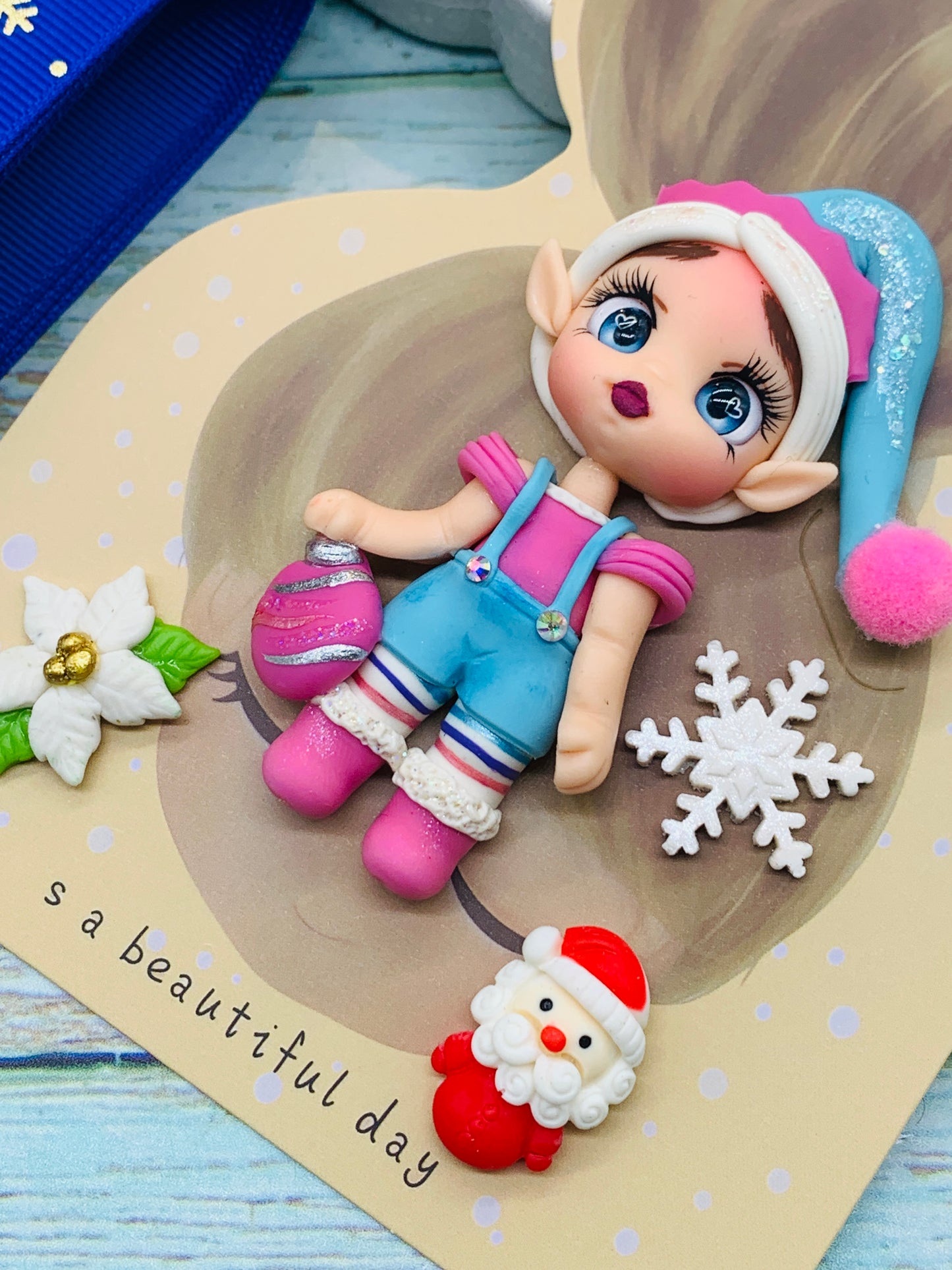 Set crea tu lazo/moño + porcelana temática Navidad DUENDES - MODELO 4