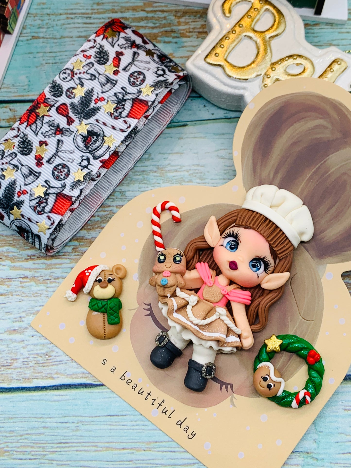 Set crea tu lazo/moño + porcelana temática Navidad DUENDES - MODELO 3