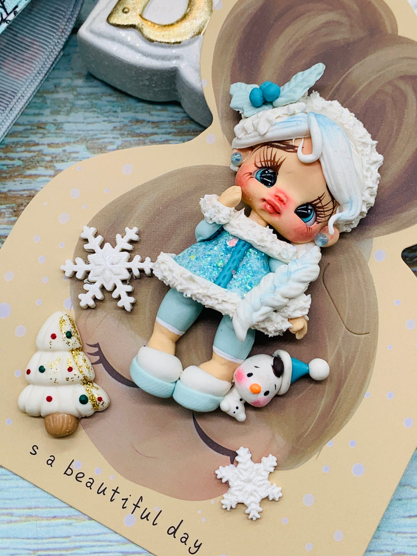 Set crea tu lazo/moño + porcelana temática Navidad PRINCESA Frozen - MODELO 7