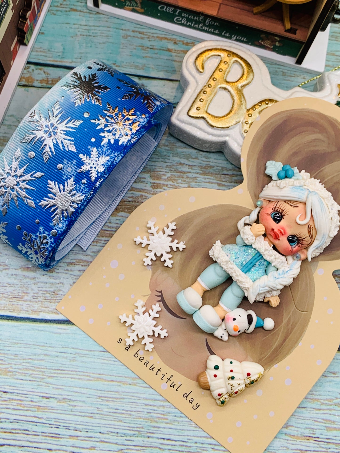 Set crea tu lazo/moño + porcelana temática Navidad PRINCESA Frozen - MODELO 7