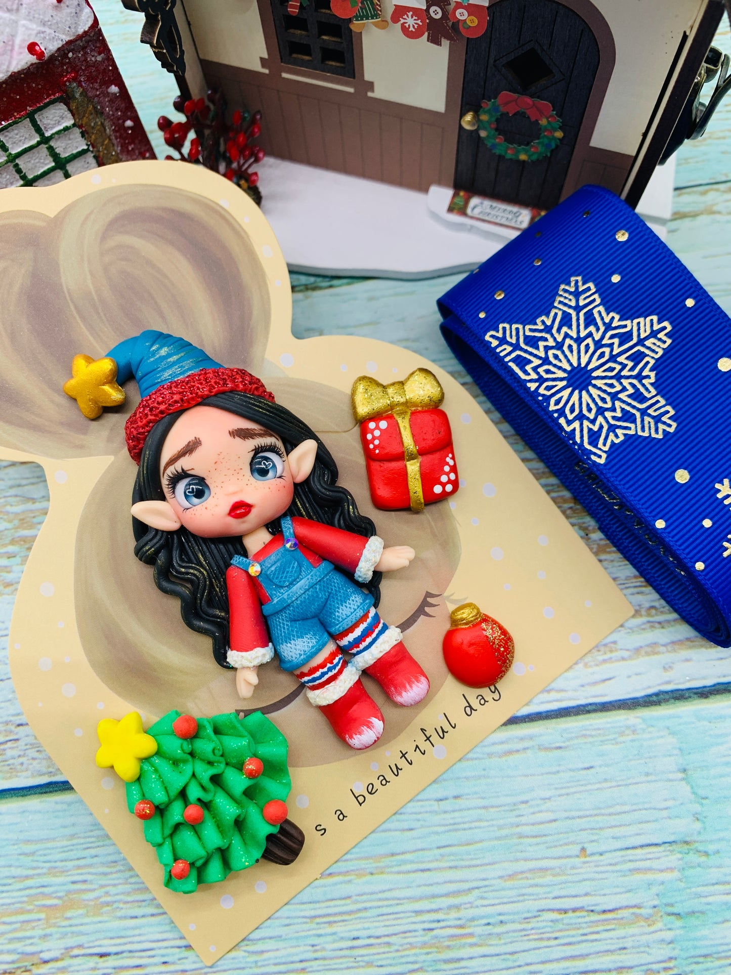 Set crea tu lazo/moño + porcelana temática Navidad DUENDES - MODELO 1