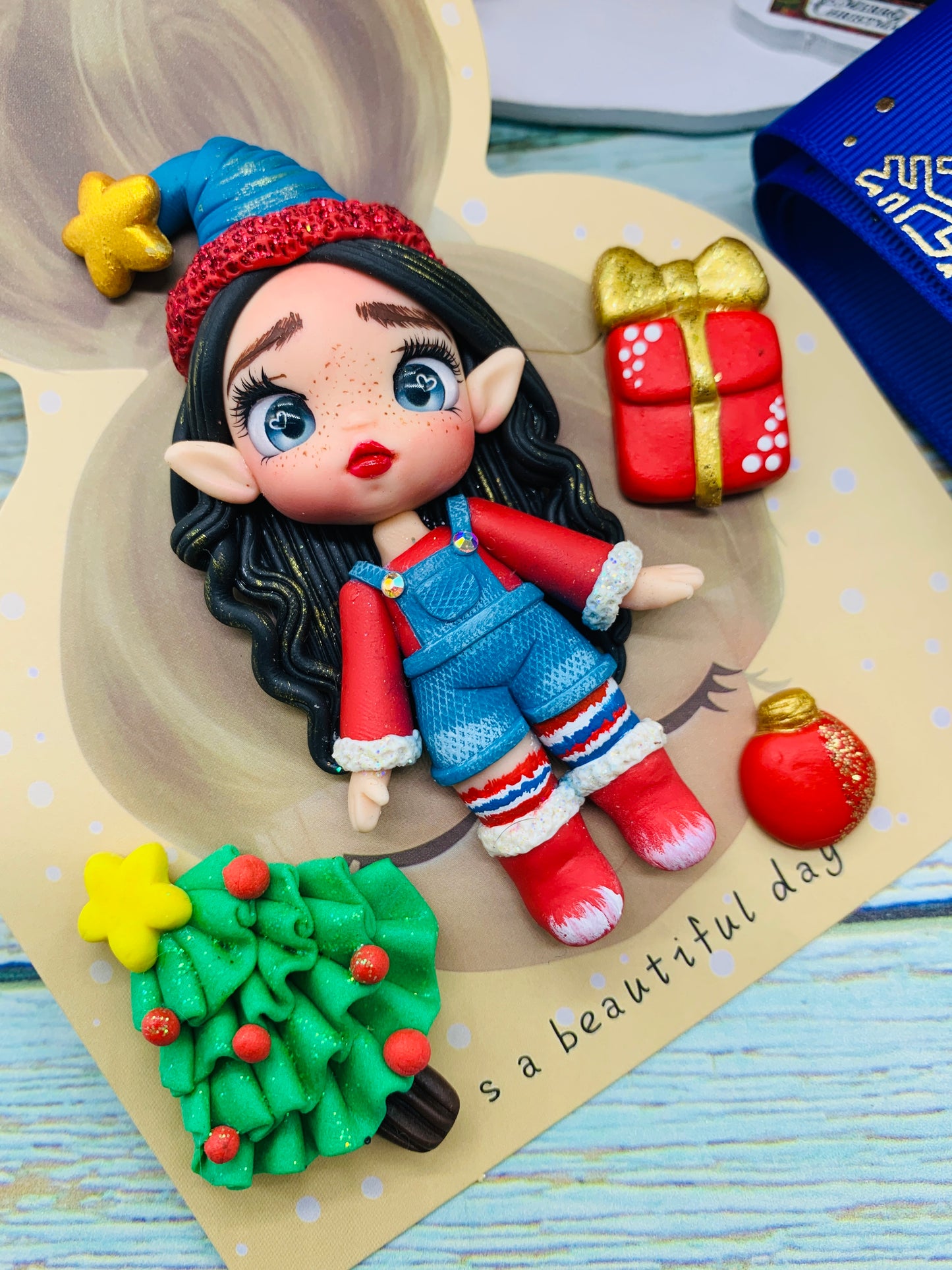 Set crea tu lazo/moño + porcelana temática Navidad DUENDES - MODELO 1