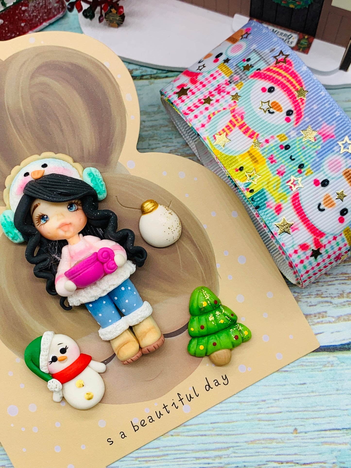 Set crea tu lazo/moño + porcelana temática Navidad Niñitas - MODELO 1