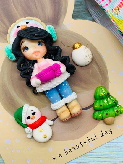 Set crea tu lazo/moño + porcelana temática Navidad Niñitas - MODELO 1