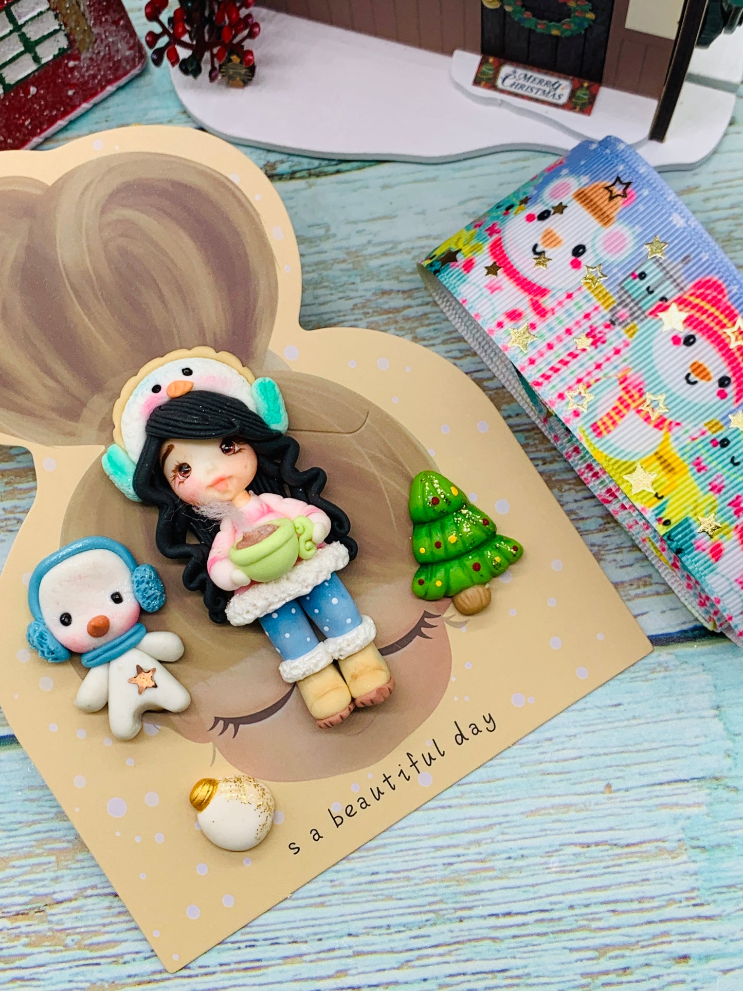 Set crea tu lazo/moño + porcelana temática Navidad Niñitas - MODELO 1.1