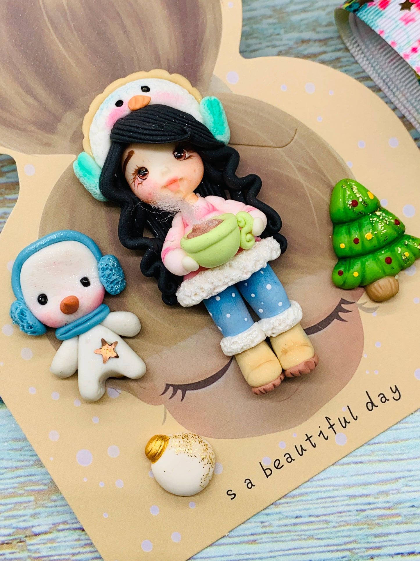 Set crea tu lazo/moño + porcelana temática Navidad Niñitas - MODELO 1.1