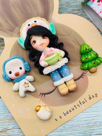 Set crea tu lazo/moño + porcelana temática Navidad Niñitas - MODELO 1.1