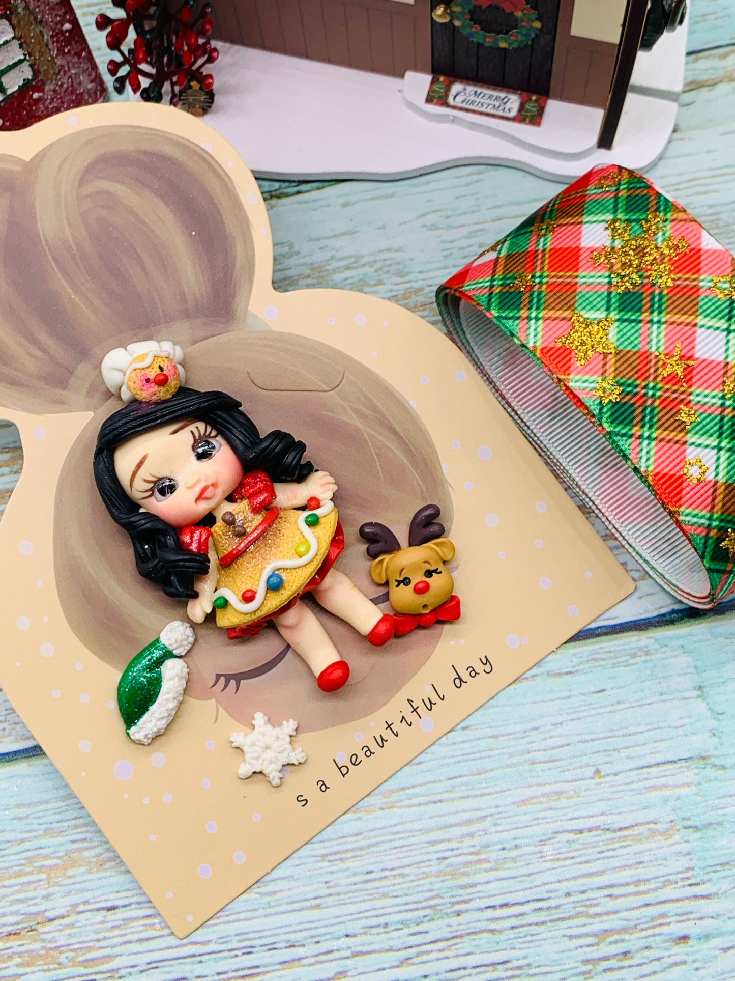 Set crea tu lazo/moño + porcelana temática Navidad Niñitas - MODELO 8