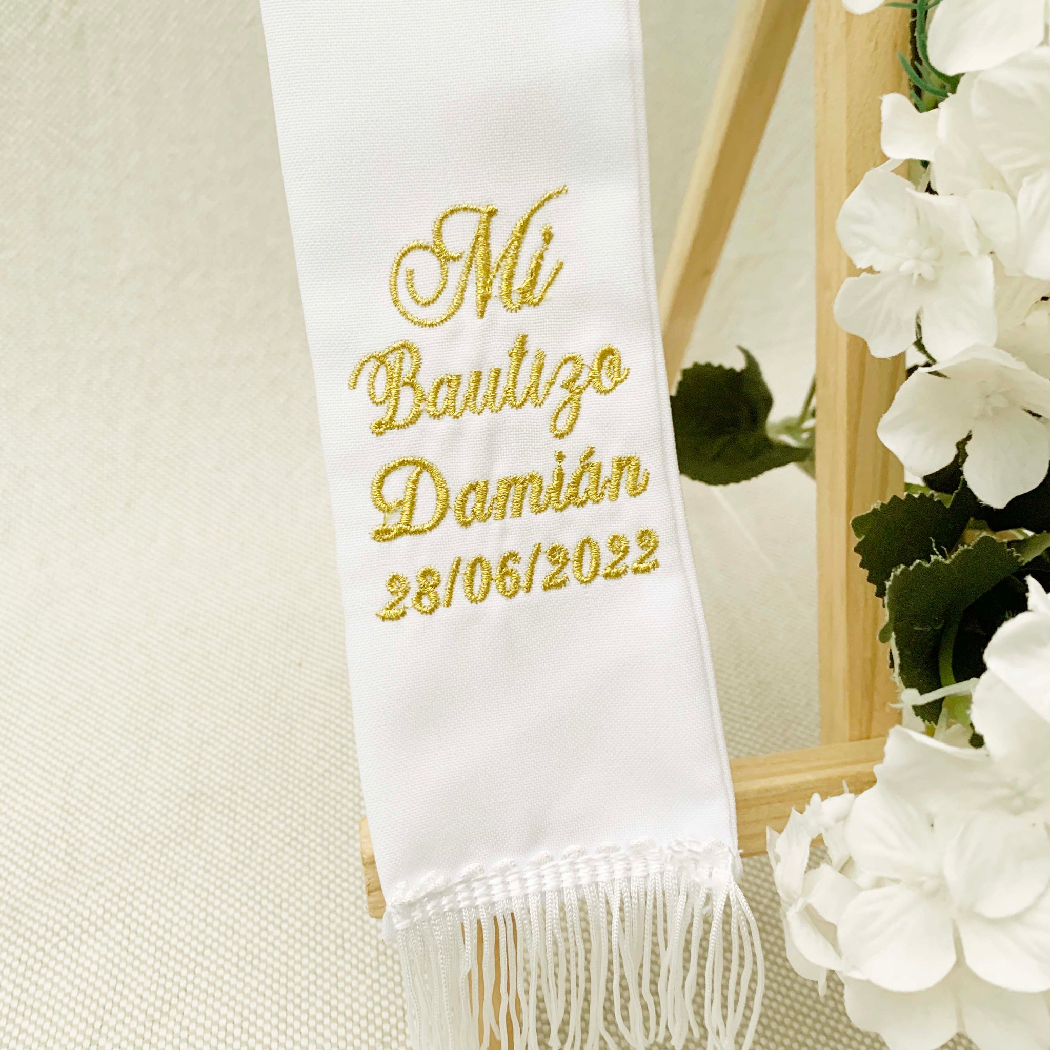 Estola Personalizada Virgencita de Los Angeles dorado o plateado (8 días hábiles fabricación)