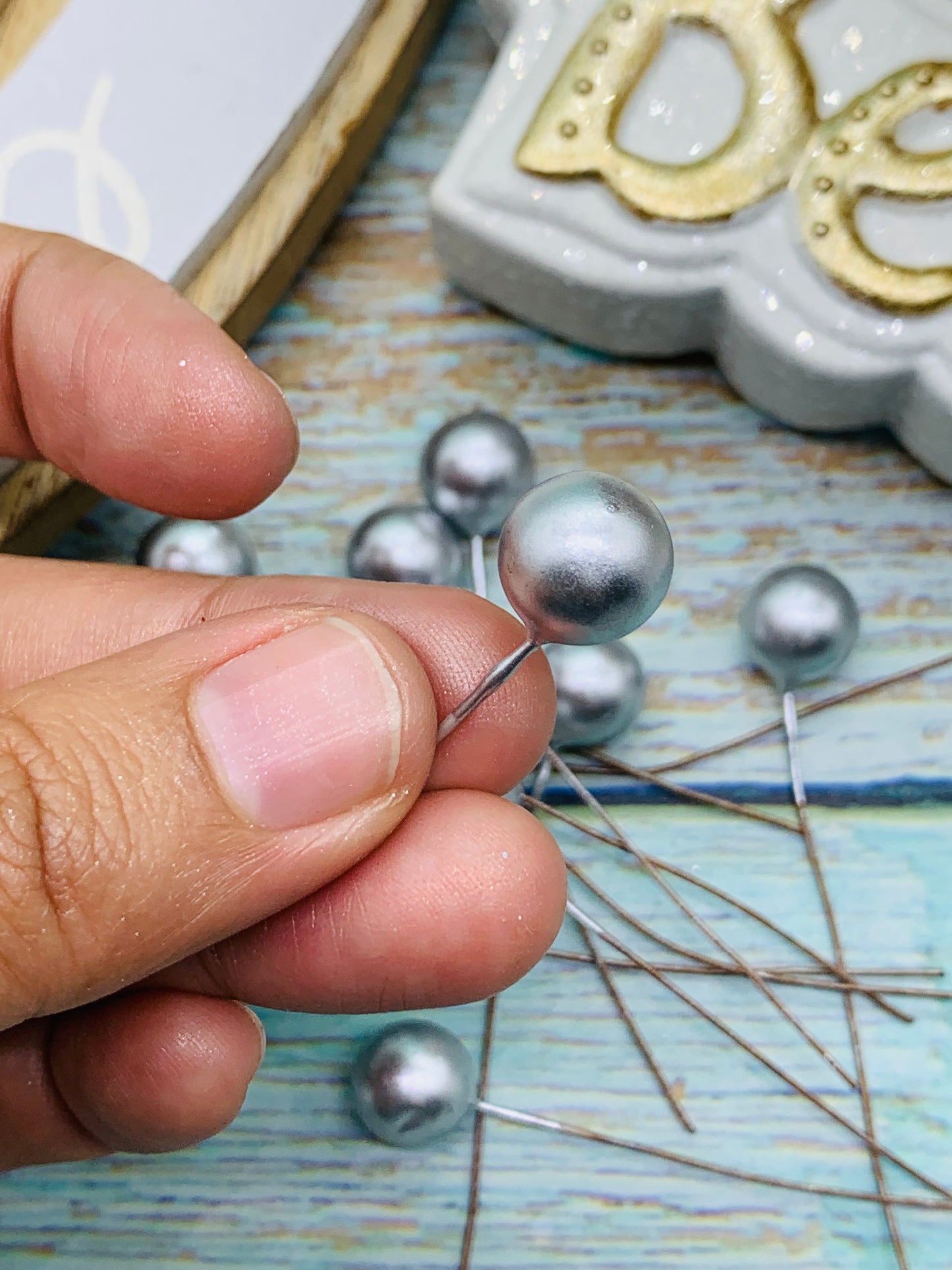 Paquete Pistilos Bolitas plateado ( 12 und)