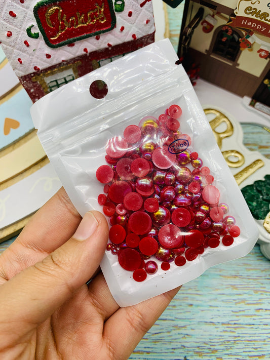 Pedrerías rojas navideña diferentes tamaños en paquete