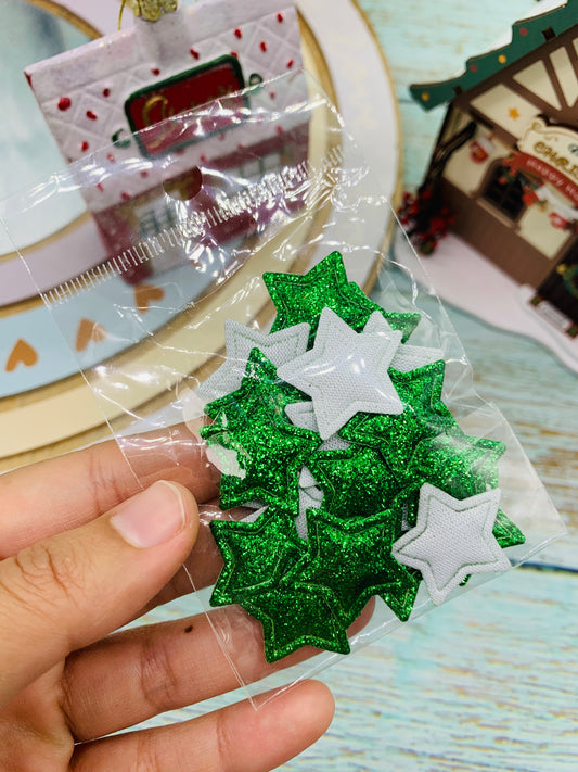 Paquete Estrellas Verdes Escarchadas ( 25 und) 2.5cm