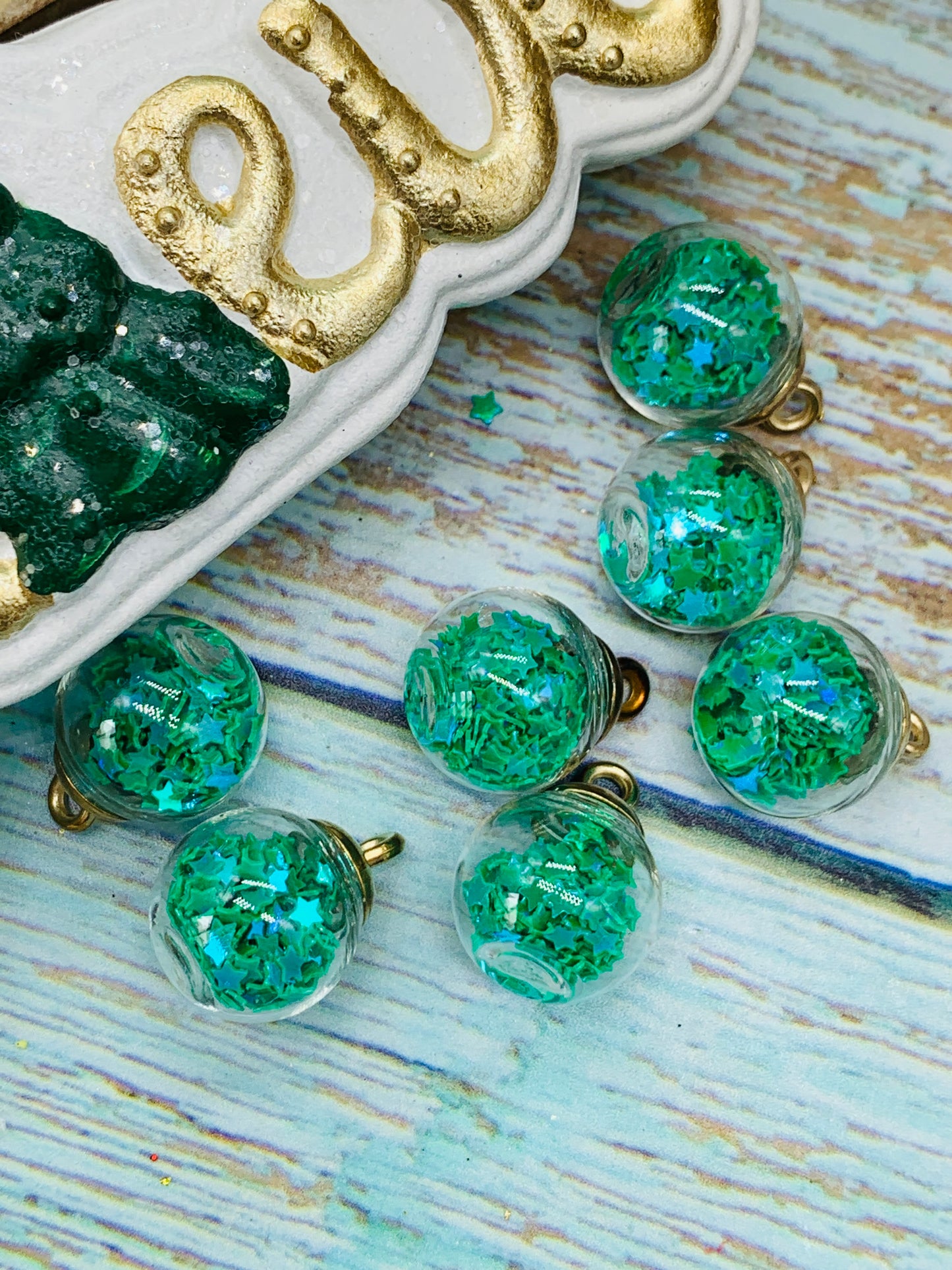 Bolita shaker estrellitas verde (paquete 4 unidades)