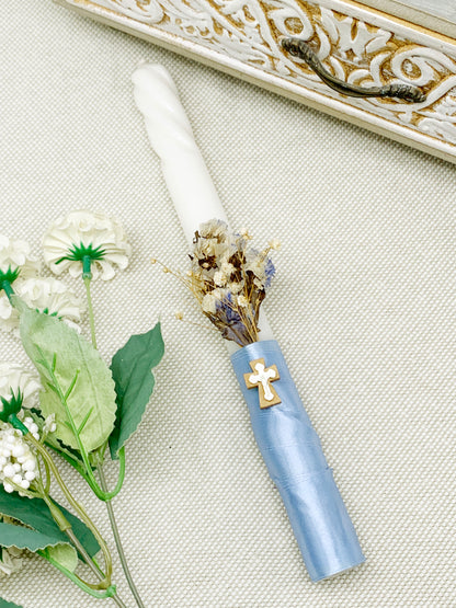 Candela torneada azul flores orgánicas