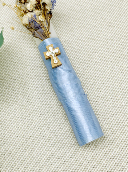 Candela torneada azul flores orgánicas