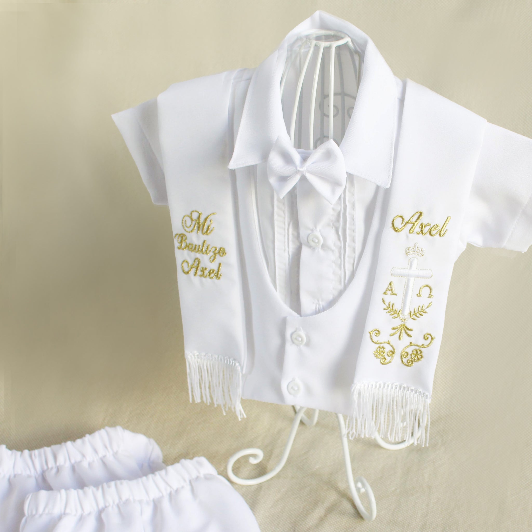 Estola Personalizada Cruz alfa y omega dorado o plateado (8 días hábiles fabricación)