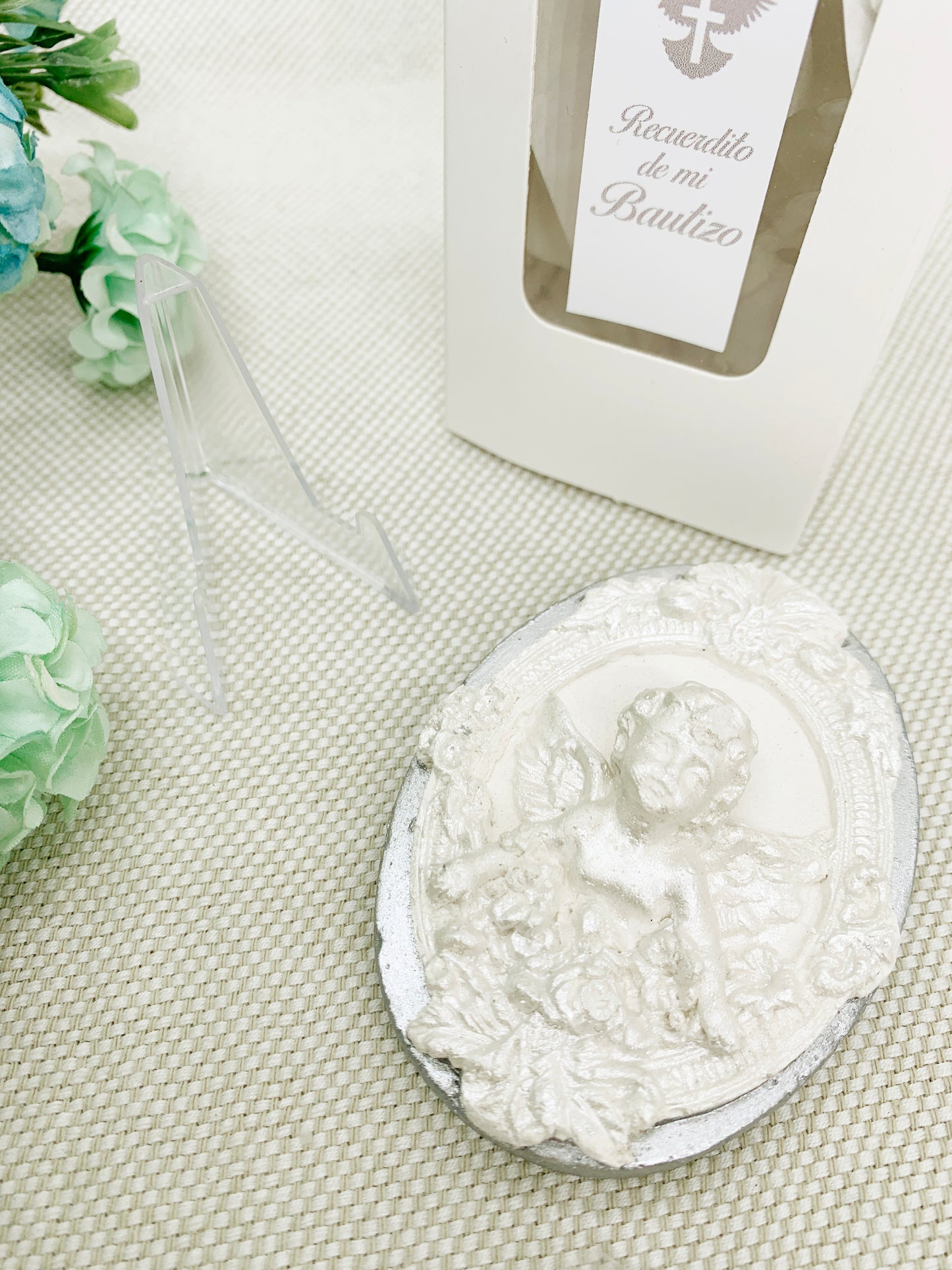 Recuerdito placa ángel de la guarda acabado perla