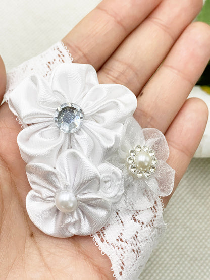 Vincha de banda con flores hechas a mano y pedrería