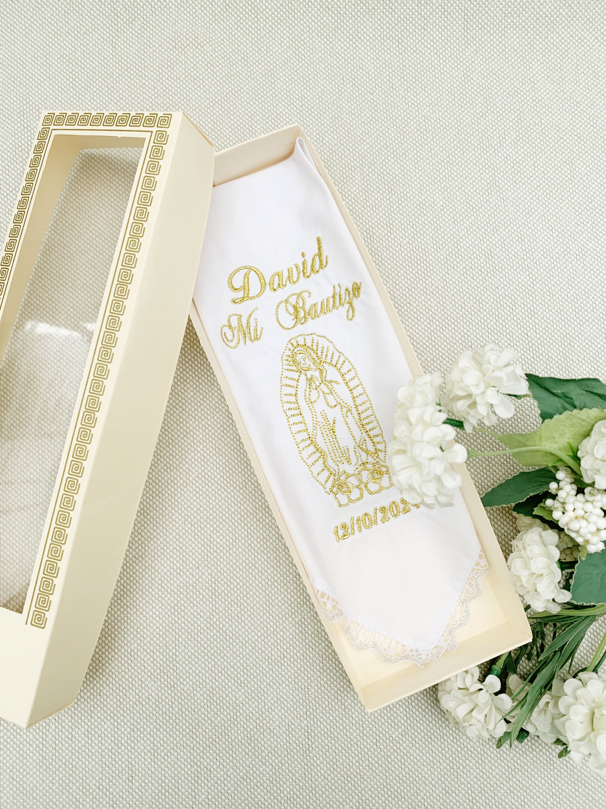 Pañito Personalizado Docoma Virgencita de Guadalupe dorado o plateado (8 días hábiles fabricación)