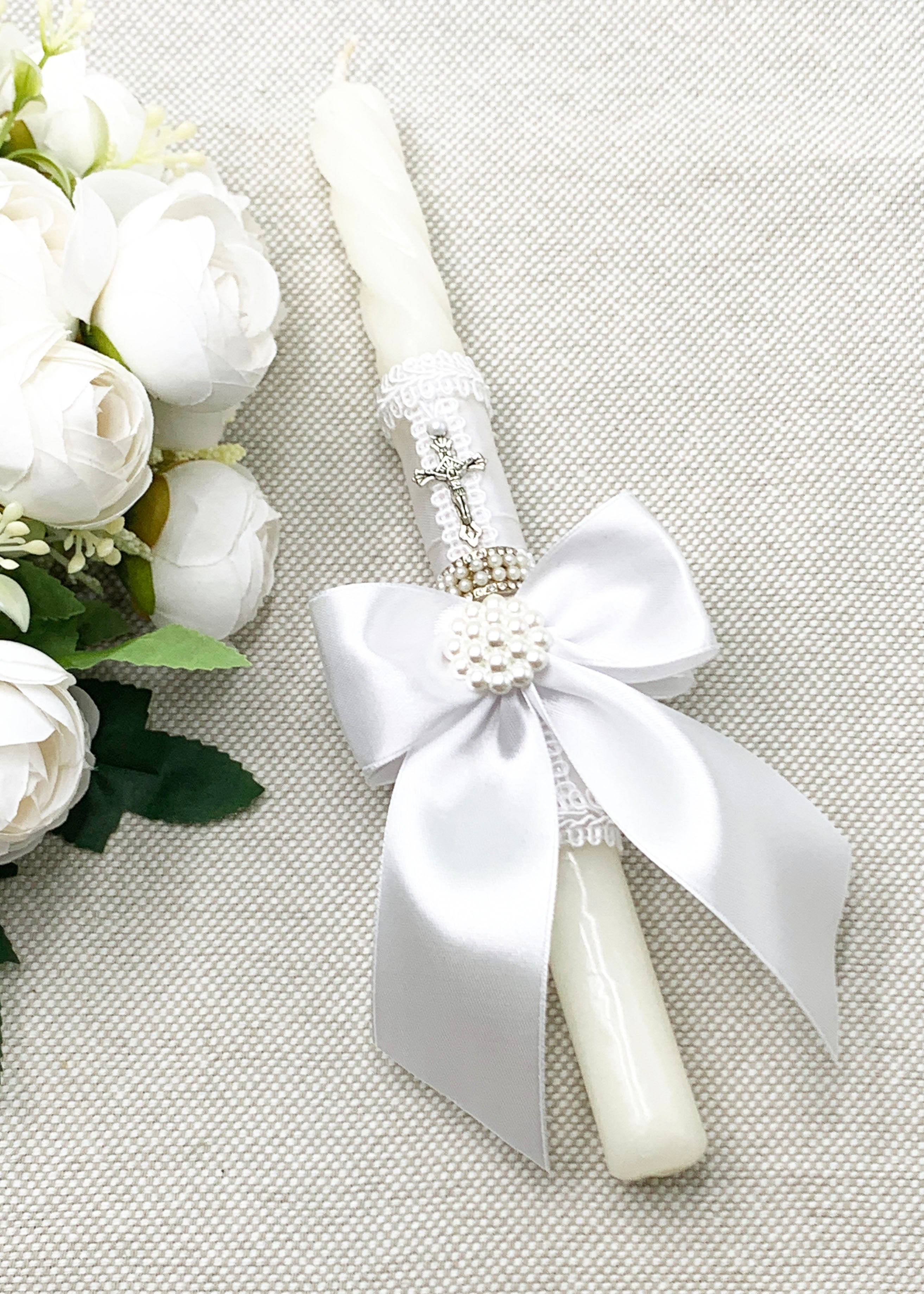 Candela torneada blanca lazo