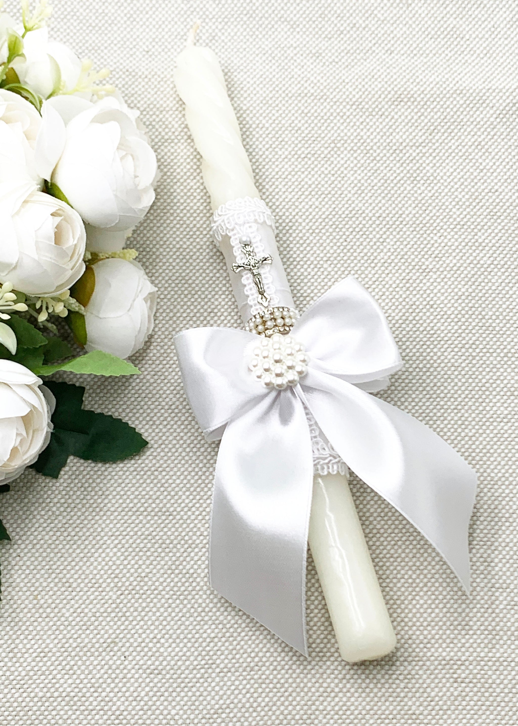 Candela torneada blanca lazo