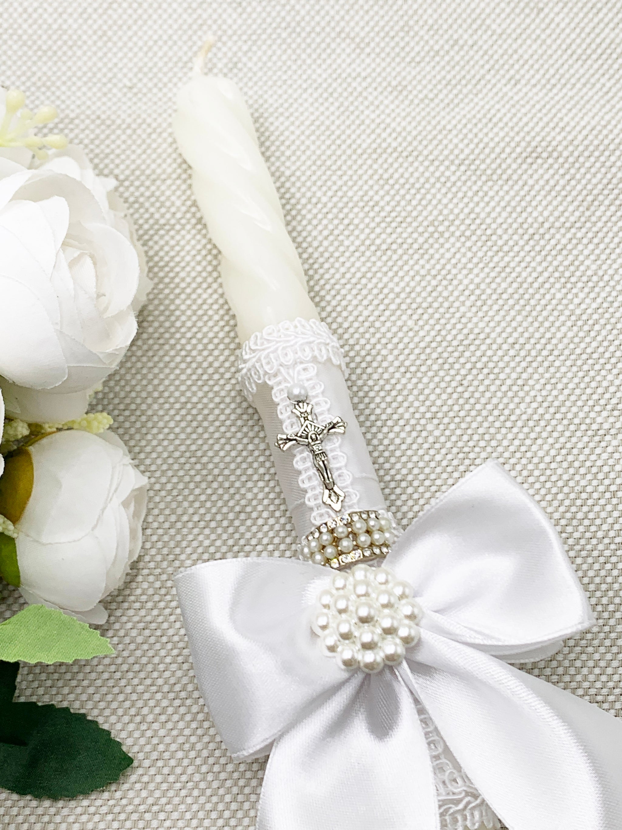 Candela torneada blanca lazo