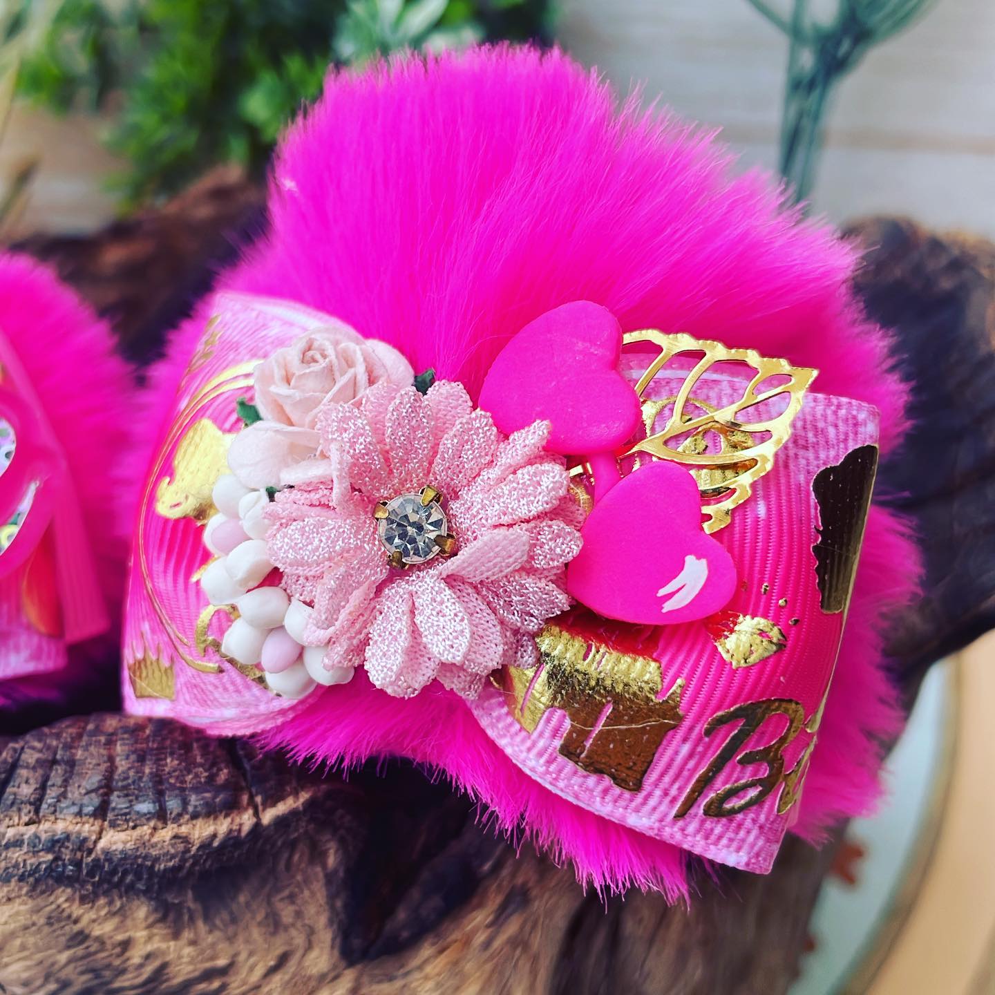 Par de pompones con agarre de prensa temático Barbie fucsia