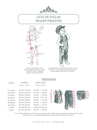 Traje 4 piezas Peter Pan tirantes grises estilo pantalón o short