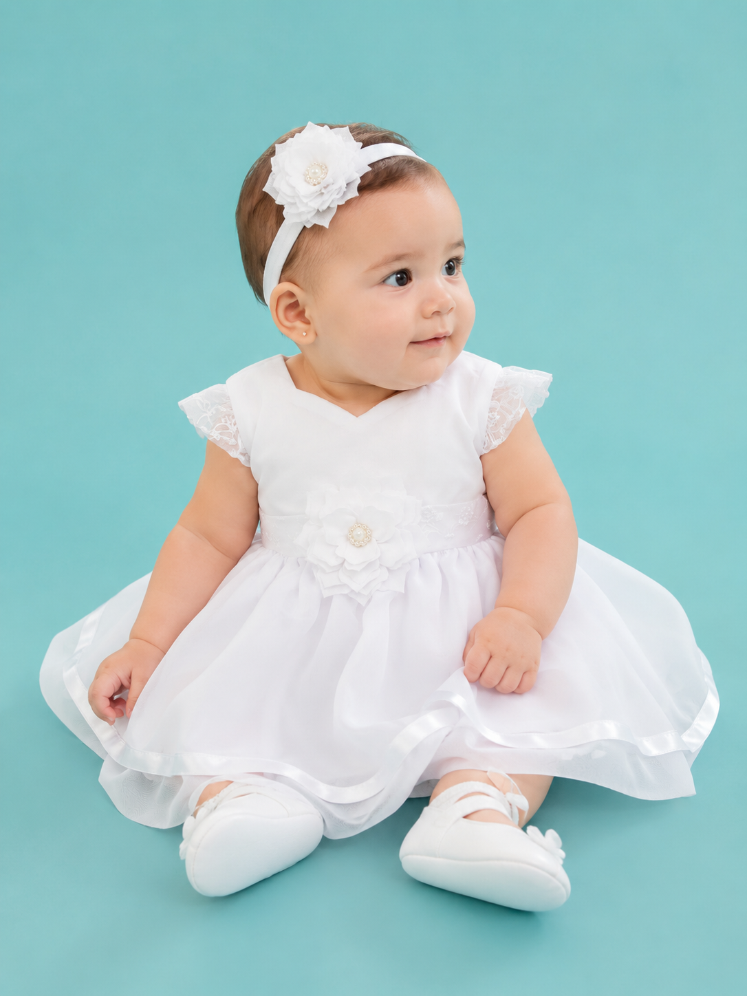 Vestido con media manga con multiflor