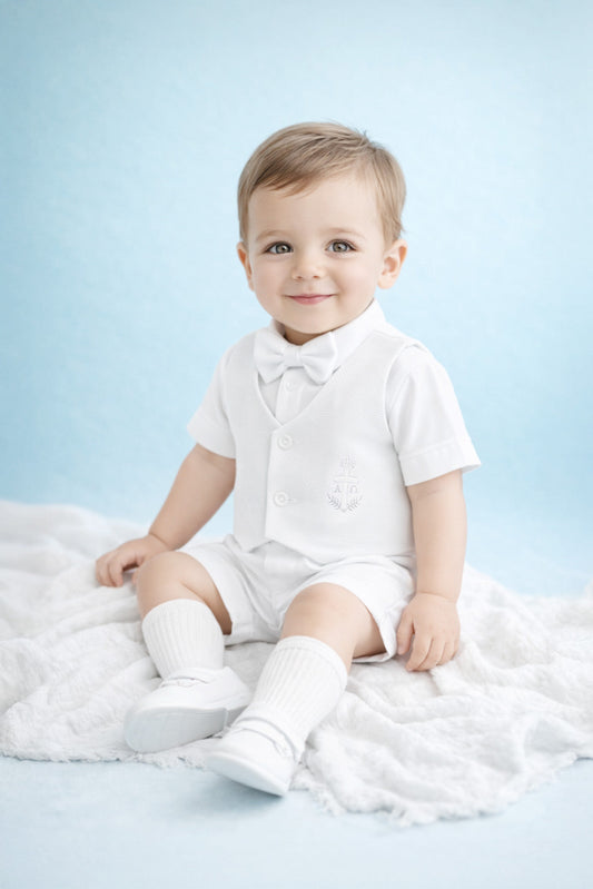 Traje con chaleco labrado con puntos bordado estilo pantalón