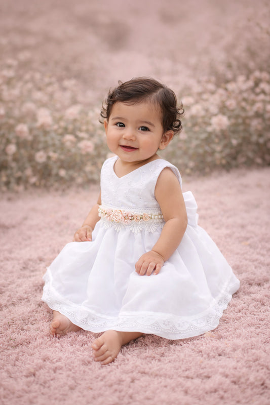 Set de Vestido 3 piezas desmangado con librete + cinturón + calzoncito. Colección palo rosa Estilo 1