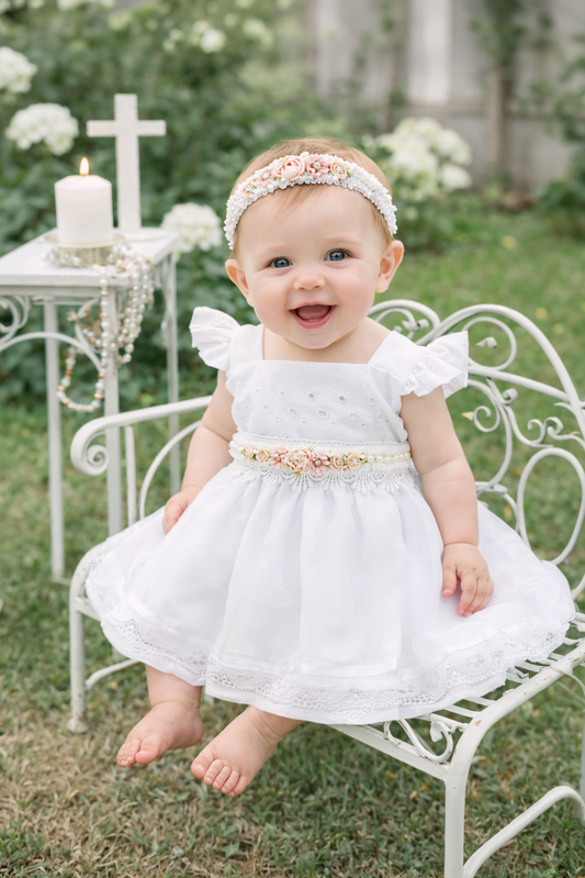 Set de Vestido 3 piezas con tirante grueso vuelito + cinturón + calzoncito. Colección palo rosa Estilo 1