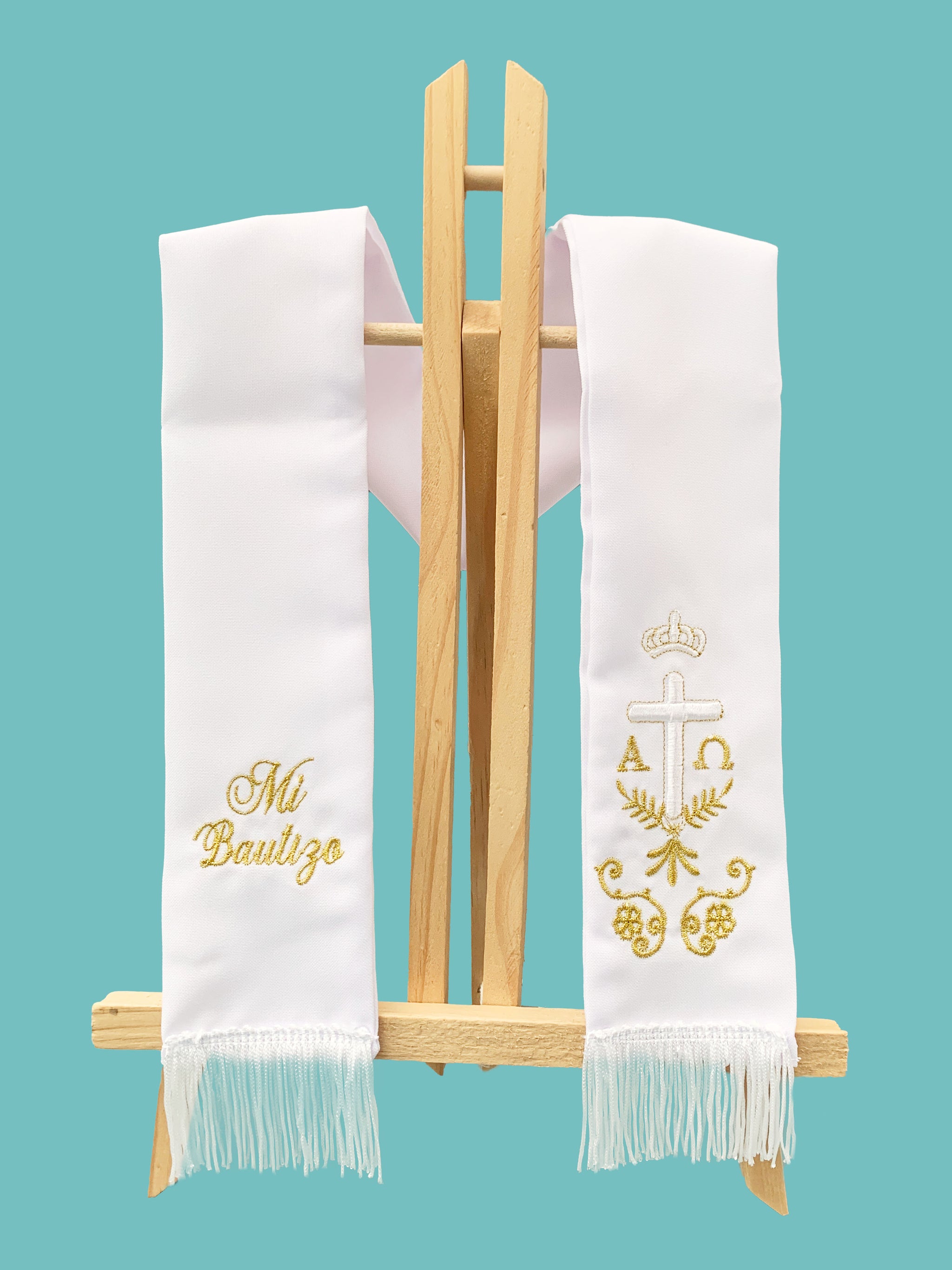 20%OFF Estola con cruz alfa y omega dorado o plateado