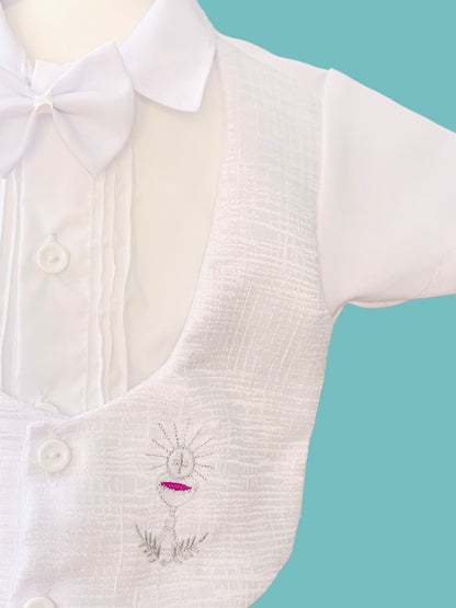 Traje tradicional 3 piezas labrado piel de elefante bordado caliz estilo short