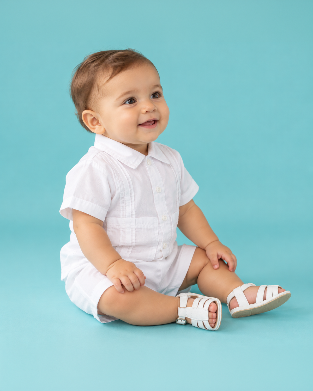 10%OFF Guayabera para Bautizo con bolsas y alforzas