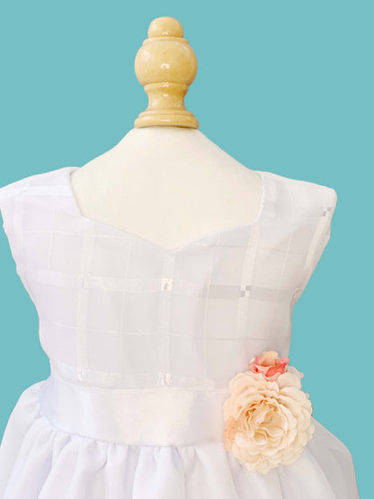 Vestido desmangado con detalle mini rosa pecho cuadriculado