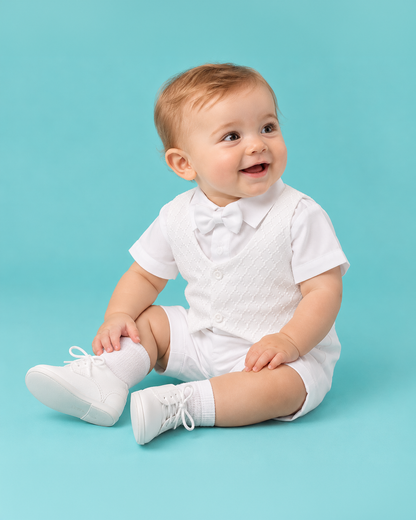 Traje para Bautizo con chaleco labrado rombos estilo pantalón o short