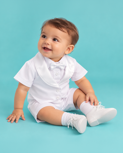 10%OFF Traje para Bautizo tradicional 3 piezas solapa satín