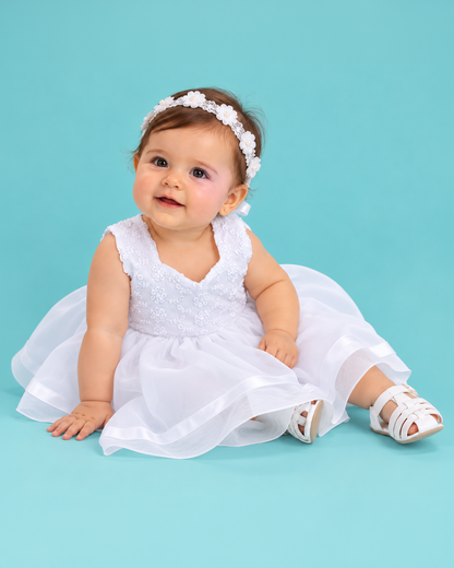 Vestido desmangado con flores bordadas labrado modelo 2