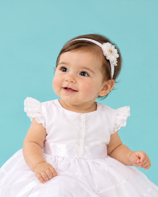 25%OFF Vestido para Bautizo media manga y encaje centro